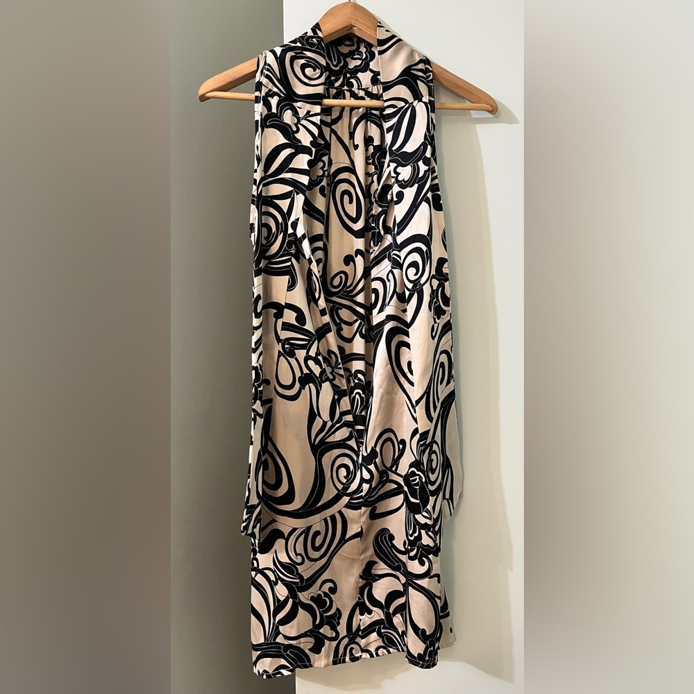 🇨🇦 LAV & KUSH 💯 silk black and ivory floral midi dress with sash neck - Picture 7 of 13